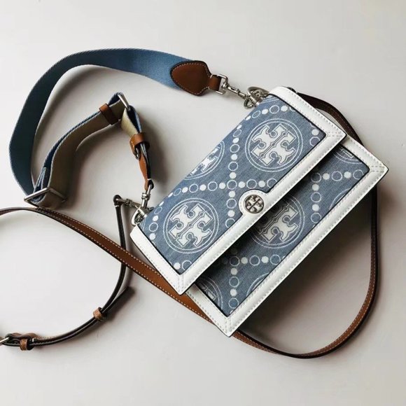 Tory Burch T monogram denim shoulderbag slingbag handbag